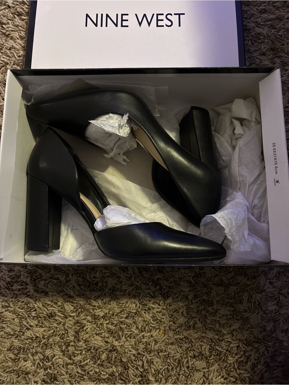 Nine West Black Leather Block Heel Pumps